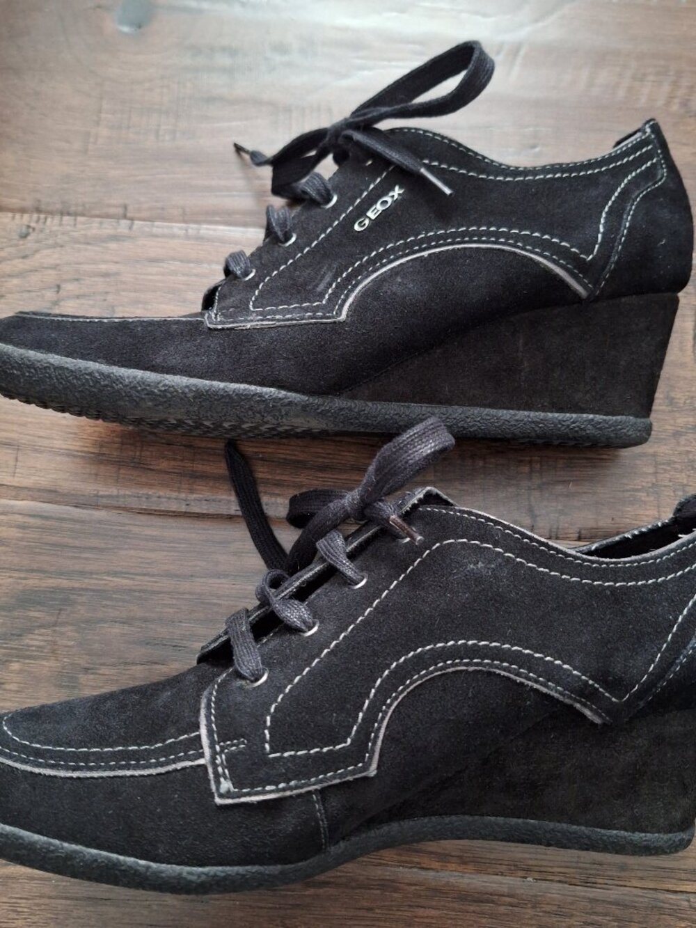 Geox Black Suede Wedge Ankle Boots - Picture 4 of 7